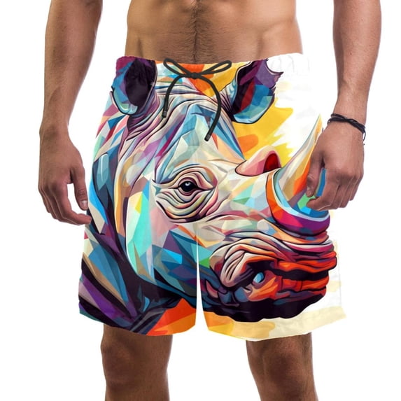 luoweisi Men's Beach Shorts Quick Dry Swim Trunks with Mesh Lining Abstract Rhinoceros L
