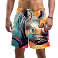 thumbnail image 1 of luoweisi Men's Beach Shorts Quick Dry Swim Trunks with Mesh Lining Abstract Rhinoceros L, 1 of 5