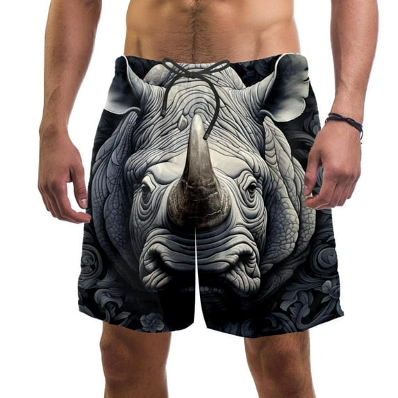 luoweisi Men's Beach Shorts Quick Dry Swim Trunks with Mesh Lining Abstract Rhinoceros M