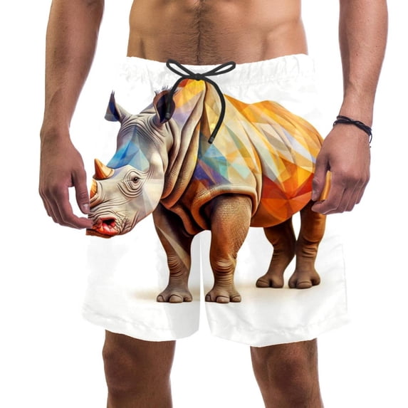 luoweisi Men's Beach Shorts Quick Dry Swim Trunks with Mesh Lining Abstract Rhinoceros M