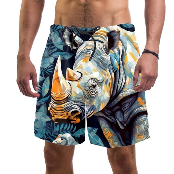 luoweisi Men's Beach Shorts Quick Dry Swim Trunks with Mesh Lining Abstract Rhinoceros M