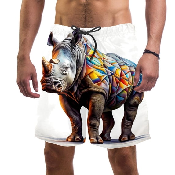 luoweisi Men's Beach Shorts Quick Dry Swim Trunks with Mesh Lining Abstract Rhinoceros S