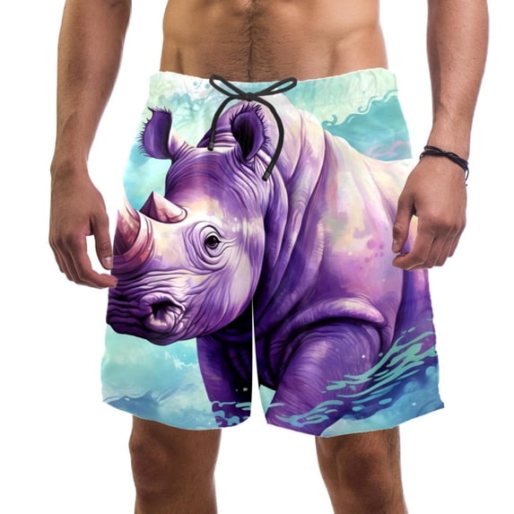 luoweisi Men's Beach Shorts Quick Dry Swim Trunks with Mesh Lining Abstract Rhinoceros S