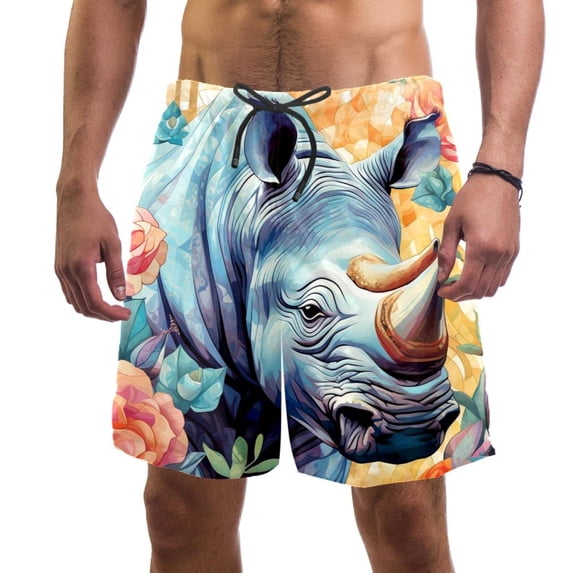 luoweisi Men's Beach Shorts Quick Dry Swim Trunks with Mesh Lining Abstract Rhinoceros XL