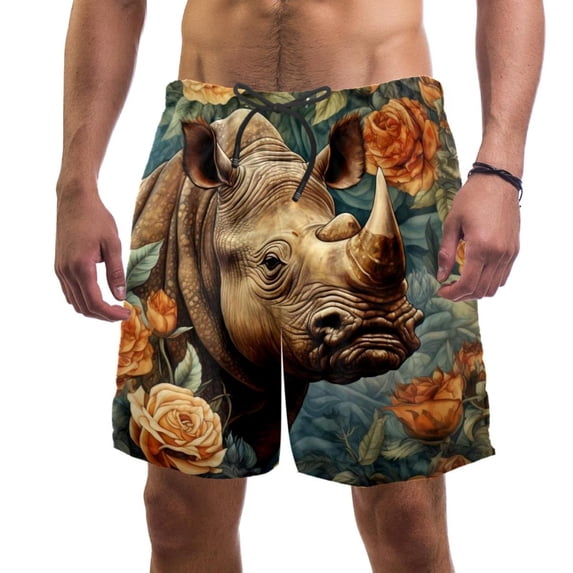 luoweisi Men's Beach Shorts Quick Dry Swim Trunks with Mesh Lining Abstract Rhinoceros XL