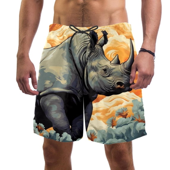 luoweisi Men's Beach Shorts Quick Dry Swim Trunks with Mesh Lining Abstract Rhinoceros XL