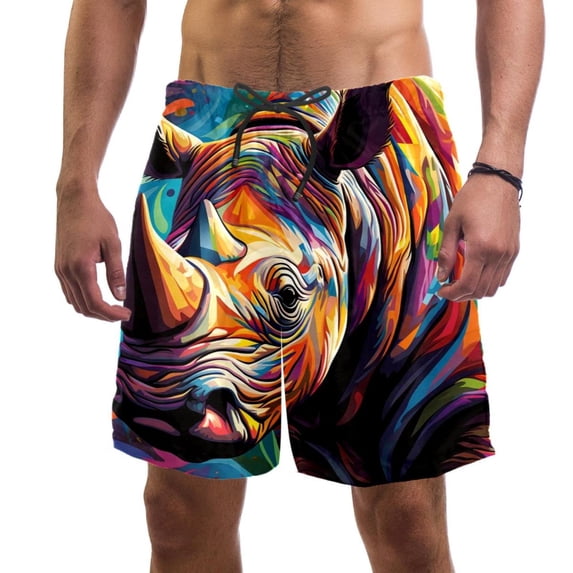 luoweisi Men's Beach Shorts Quick Dry Swim Trunks with Mesh Lining Abstract Rhinoceros XL
