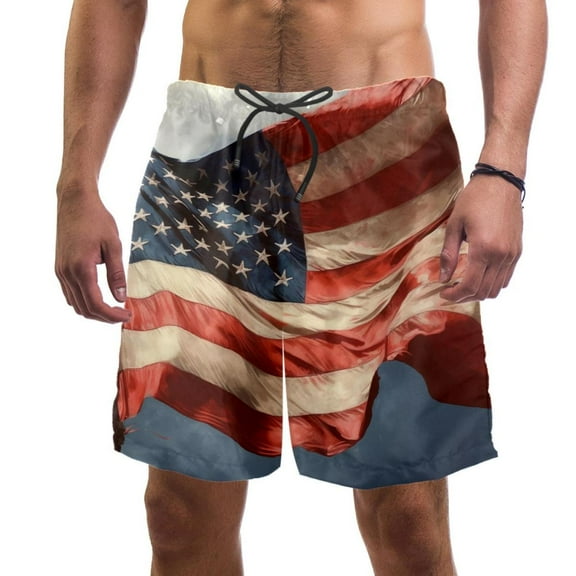 luoweisi Men's Beach Shorts Quick Dry Swim Trunks with Mesh Lining American Flag 2XL