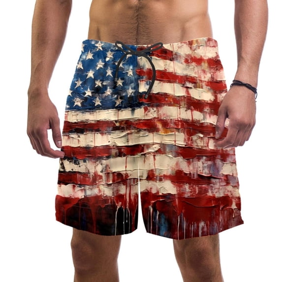 luoweisi Men's Beach Shorts Quick Dry Swim Trunks with Mesh Lining American Flag M