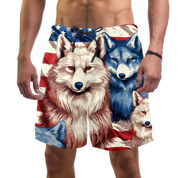 luoweisi Men's Beach Shorts Quick Dry Swim Trunks with Mesh Lining American Flag and Animals 2XL