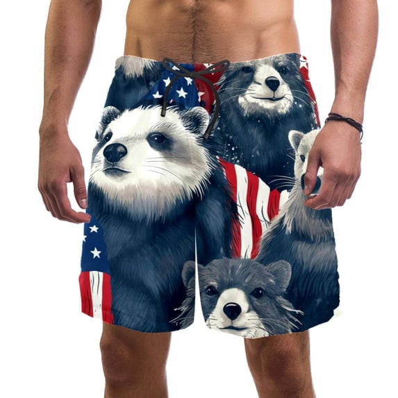 luoweisi Men's Beach Shorts Quick Dry Swim Trunks with Mesh Lining American Flag and Animals 2XL