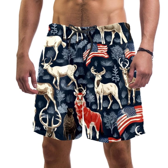 luoweisi Men's Beach Shorts Quick Dry Swim Trunks with Mesh Lining American Flag and Animals L