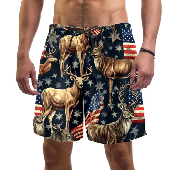 luoweisi Men's Beach Shorts Quick Dry Swim Trunks with Mesh Lining American Flag and Animals S