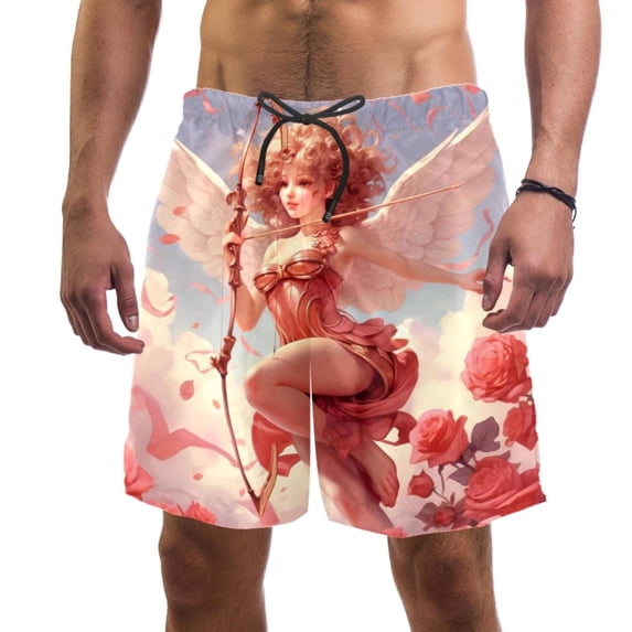 luoweisi Men's Beach Shorts Quick Dry Swim Trunks with Mesh Lining Angel Girl M