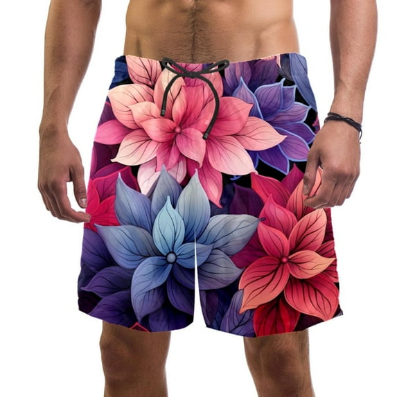 luoweisi Men's Beach Shorts Quick Dry Swim Trunks with Mesh Lining Art Flowers 2XL