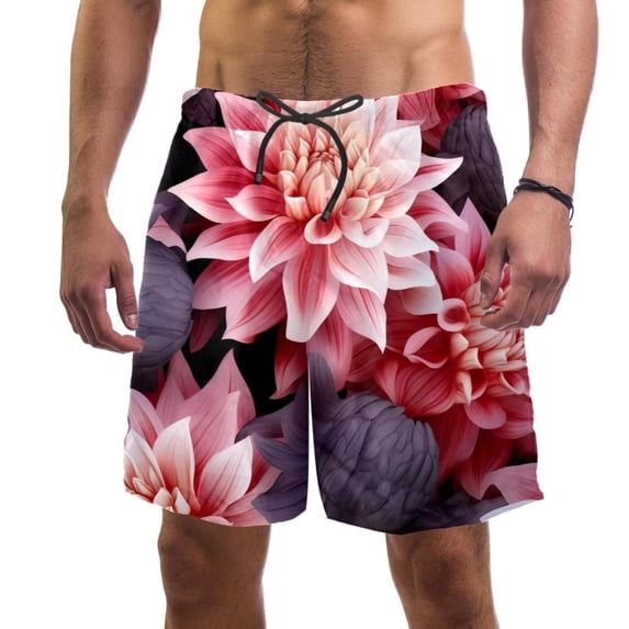 luoweisi Men's Beach Shorts Quick Dry Swim Trunks with Mesh Lining Art Flowers M