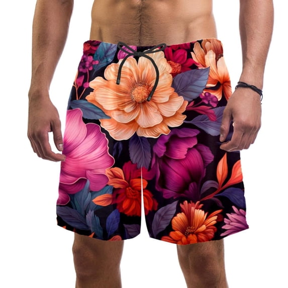 luoweisi Men's Beach Shorts Quick Dry Swim Trunks with Mesh Lining Art Flowers M