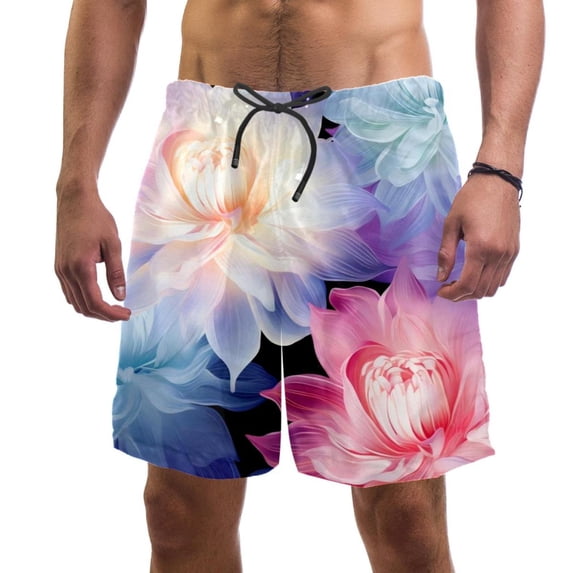 luoweisi Men's Beach Shorts Quick Dry Swim Trunks with Mesh Lining Art Flowers S