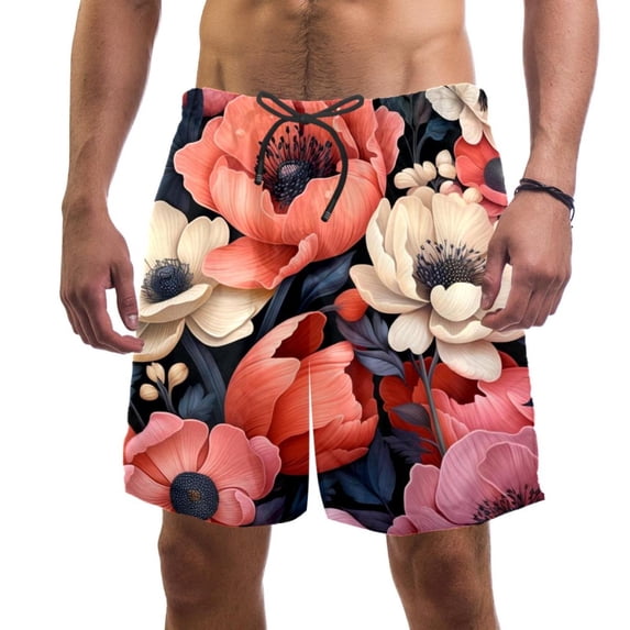 luoweisi Men's Beach Shorts Quick Dry Swim Trunks with Mesh Lining Art Flowers XL