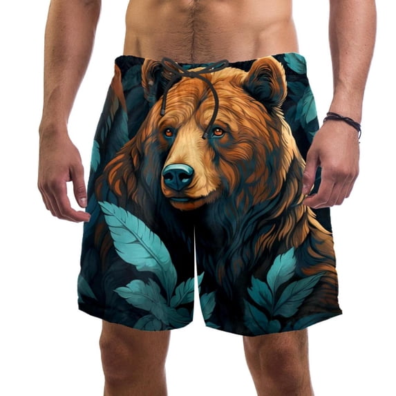 luoweisi Men's Beach Shorts Quick Dry Swim Trunks with Mesh Lining Bear L