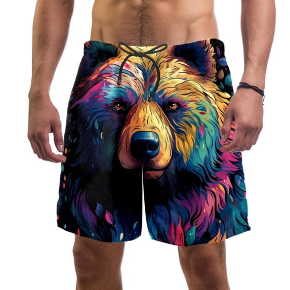 luoweisi Men's Beach Shorts Quick Dry Swim Trunks with Mesh Lining Bear L