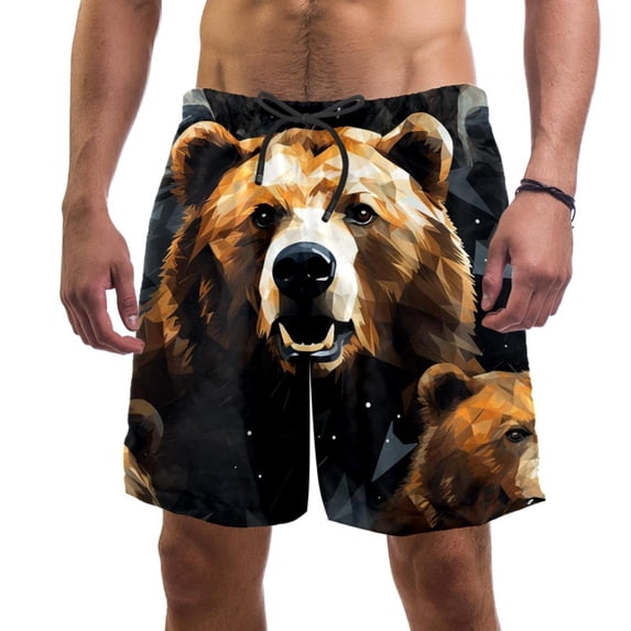 luoweisi Men's Beach Shorts Quick Dry Swim Trunks with Mesh Lining Bear L