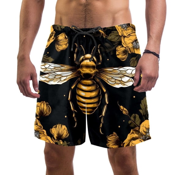 luoweisi Men's Beach Shorts Quick Dry Swim Trunks with Mesh Lining Bee 2XL
