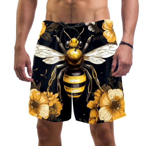 luoweisi Men's Beach Shorts Quick Dry Swim Trunks with Mesh Lining Bee 2XL
