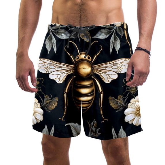 luoweisi Men's Beach Shorts Quick Dry Swim Trunks with Mesh Lining Bee L