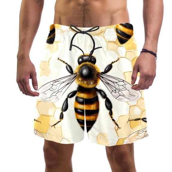 luoweisi Men's Beach Shorts Quick Dry Swim Trunks with Mesh Lining Bee L