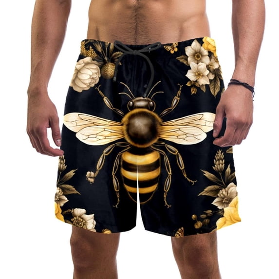 luoweisi Men's Beach Shorts Quick Dry Swim Trunks with Mesh Lining Bee L