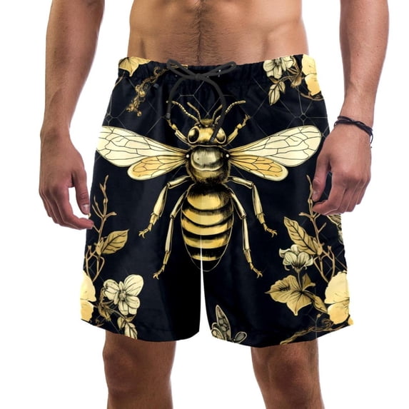luoweisi Men's Beach Shorts Quick Dry Swim Trunks with Mesh Lining Bee S