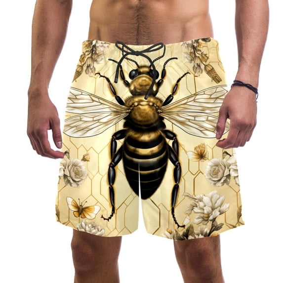 luoweisi Men's Beach Shorts Quick Dry Swim Trunks with Mesh Lining Bee S