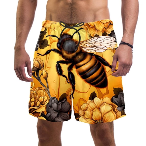 luoweisi Men's Beach Shorts Quick Dry Swim Trunks with Mesh Lining Bee XL