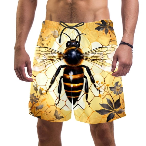 luoweisi Men's Beach Shorts Quick Dry Swim Trunks with Mesh Lining Bee XL