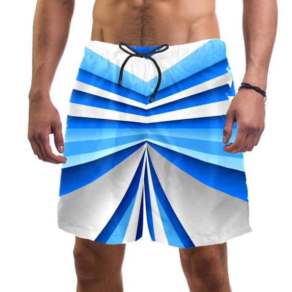 luoweisi Men's Beach Shorts Quick Dry Swim Trunks with Mesh Lining Blue and White Geometry L