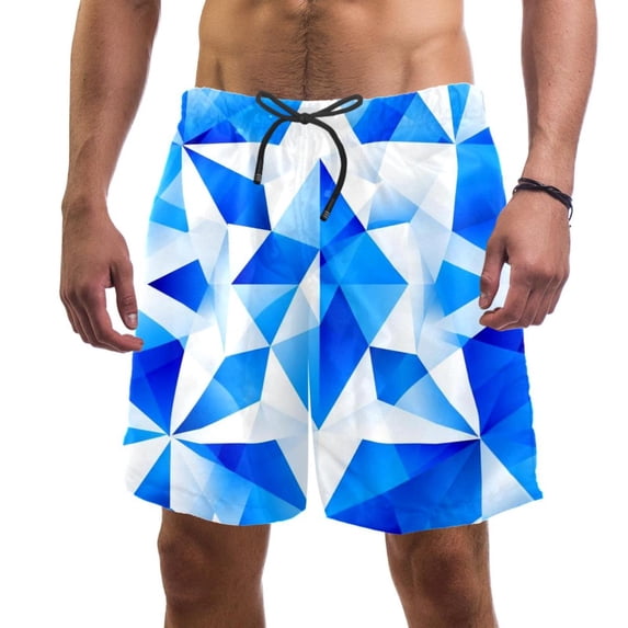 luoweisi Men's Beach Shorts Quick Dry Swim Trunks with Mesh Lining Blue and White Geometry L