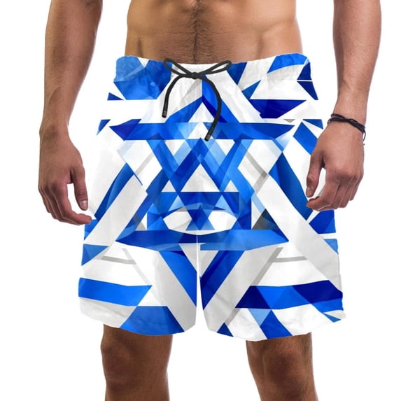 luoweisi Men's Beach Shorts Quick Dry Swim Trunks with Mesh Lining Blue and White Geometry XL