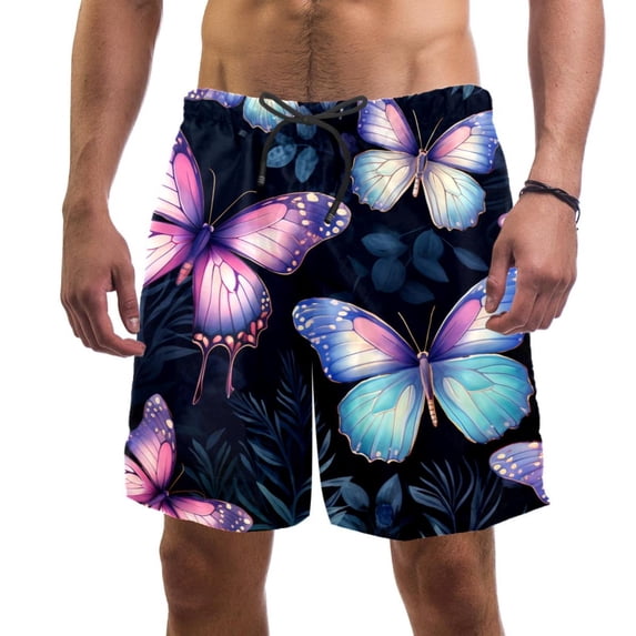 luoweisi Men's Beach Shorts Quick Dry Swim Trunks with Mesh Lining Butterfly 2XL