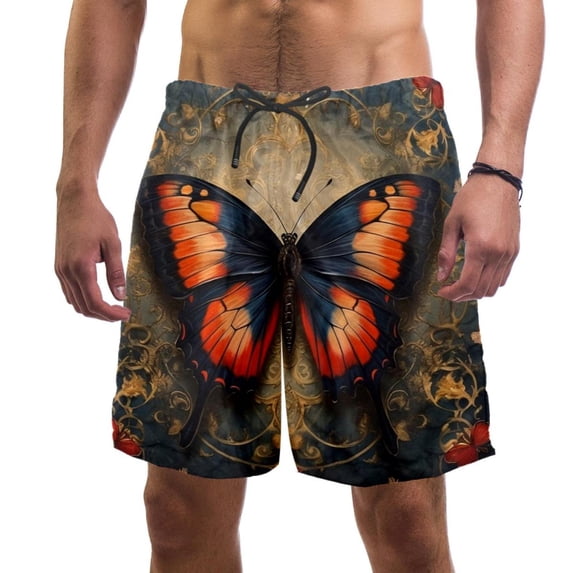 luoweisi Men's Beach Shorts Quick Dry Swim Trunks with Mesh Lining Butterfly 2XL