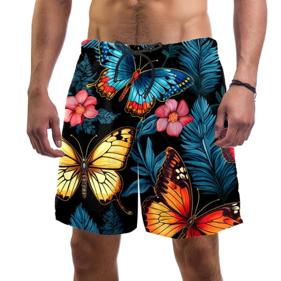 luoweisi Men's Beach Shorts Quick Dry Swim Trunks with Mesh Lining Butterfly L