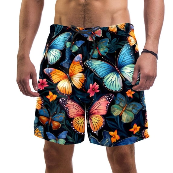 luoweisi Men's Beach Shorts Quick Dry Swim Trunks with Mesh Lining Butterfly L