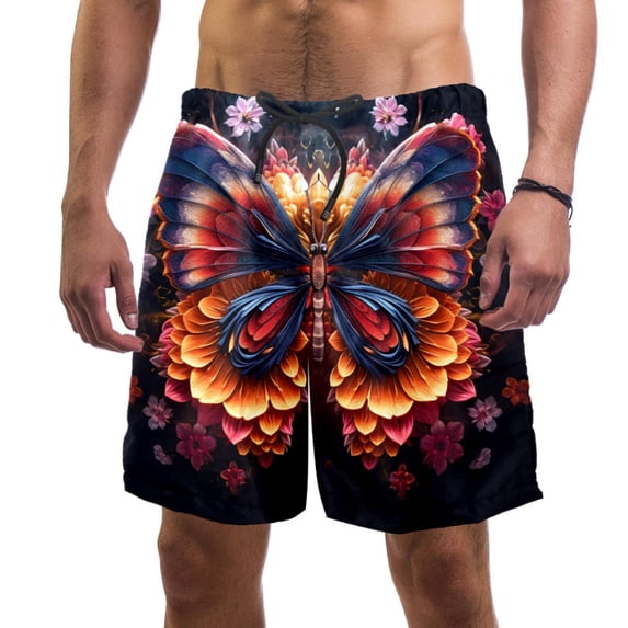 luoweisi Men's Beach Shorts Quick Dry Swim Trunks with Mesh Lining Butterfly L