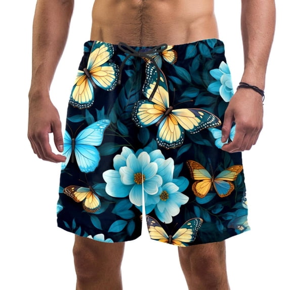 luoweisi Men's Beach Shorts Quick Dry Swim Trunks with Mesh Lining Butterfly L