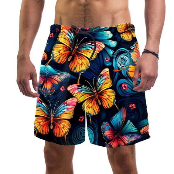 luoweisi Men's Beach Shorts Quick Dry Swim Trunks with Mesh Lining Butterfly L
