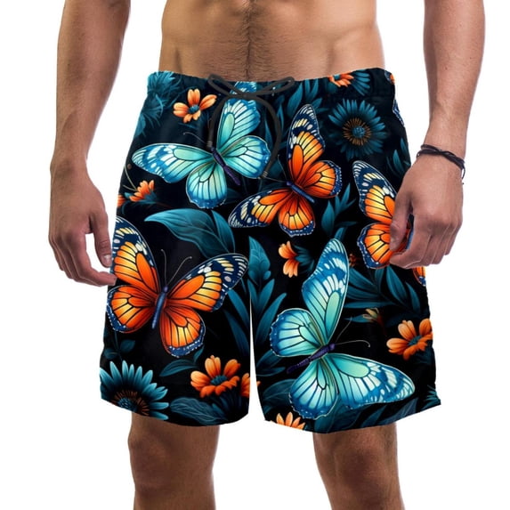 luoweisi Men's Beach Shorts Quick Dry Swim Trunks with Mesh Lining Butterfly M