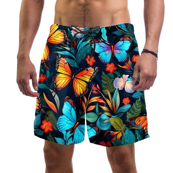 luoweisi Men's Beach Shorts Quick Dry Swim Trunks with Mesh Lining Butterfly M