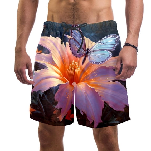 luoweisi Men's Beach Shorts Quick Dry Swim Trunks with Mesh Lining Butterfly M