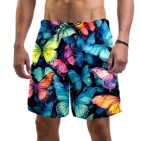 luoweisi Men's Beach Shorts Quick Dry Swim Trunks with Mesh Lining Butterfly S