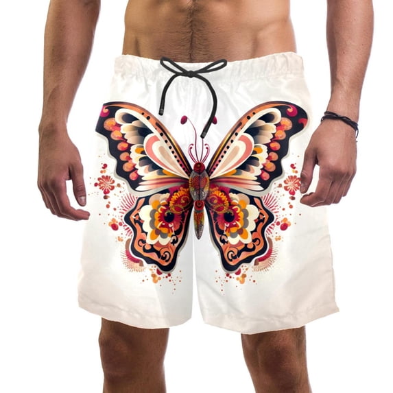 luoweisi Men's Beach Shorts Quick Dry Swim Trunks with Mesh Lining Butterfly S